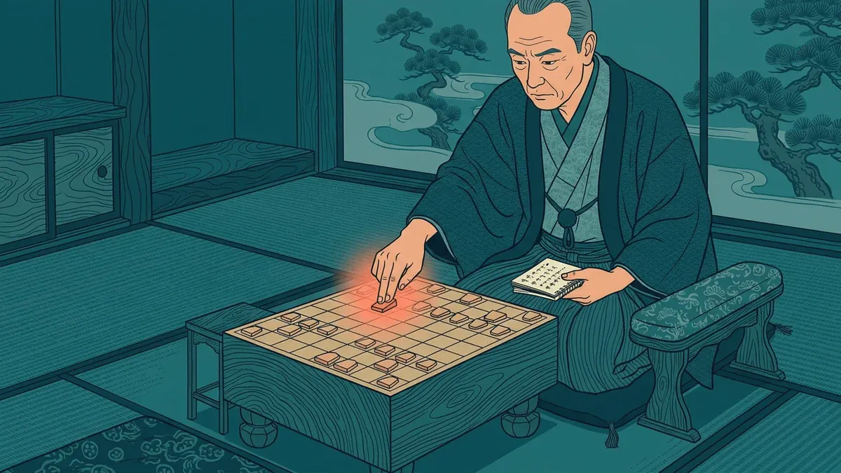 Un joueur examine un plateau et consulte ses notes avant de choisir son prochain coup.